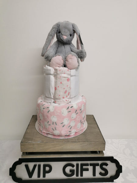 Pink Rabbit Style Nappy Cake Baby Girl Gift