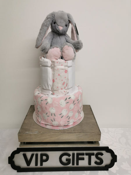 Pink Rabbit Style Nappy Cake Baby Girl Gift