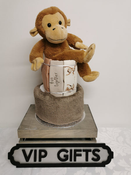 Cheeky Monkey Style Nappy Cake Neutral Baby Gift