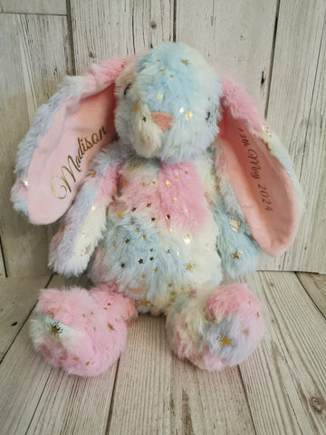 Personalised Rainbow Pastel Velour Bunny Soft Toy