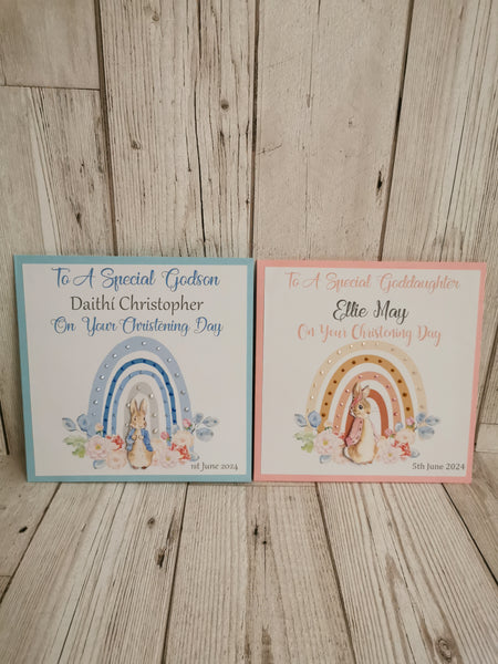 Personalised 3d  Peter Rabbit Christening Day Card