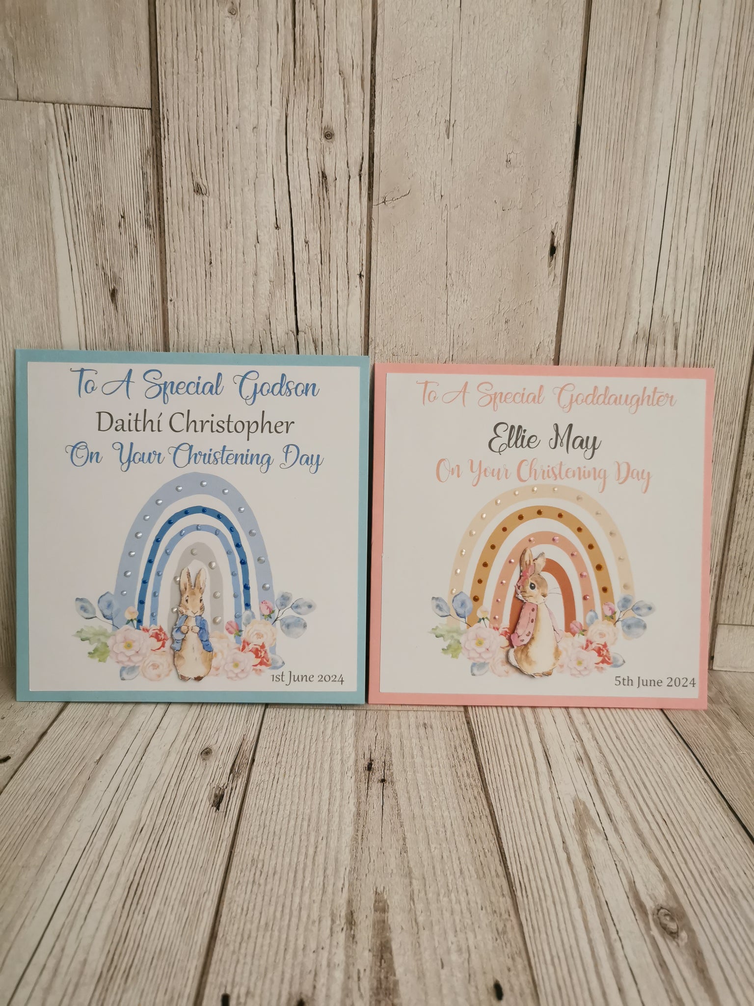 Personalised 3d  Peter Rabbit Christening Day Card