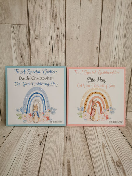 Personalised 3d  Peter Rabbit Christening Day Card