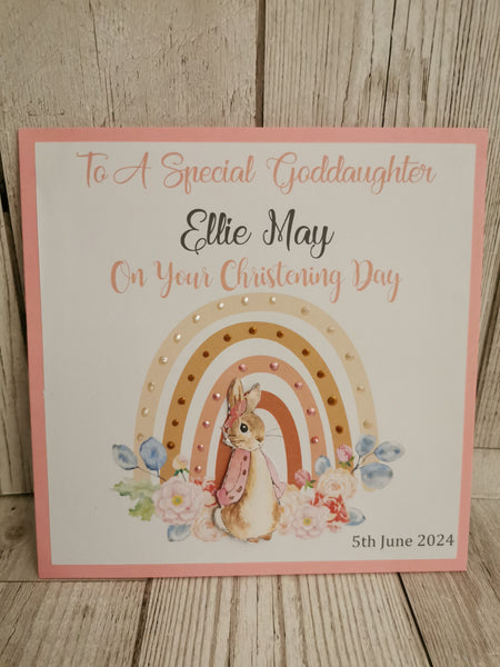 Personalised 3d  Peter Rabbit Christening Day Card