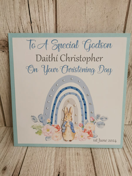 Personalised 3d  Peter Rabbit Christening Day Card