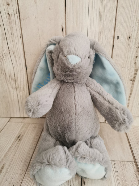 Personalised Grey & Blue Velour Bunny Soft Toy