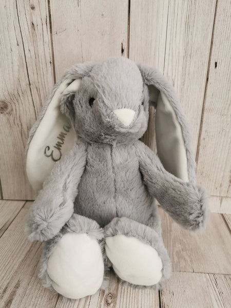 Personalised Grey & White Velour Bunny Soft Toy