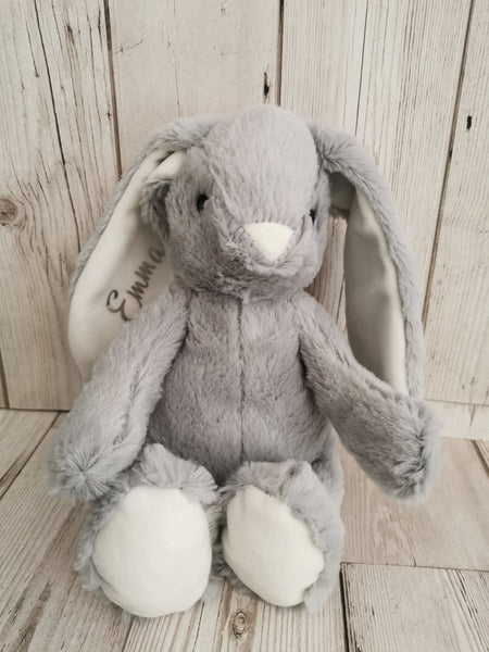 Personalised Grey & White Velour Bunny Soft Toy