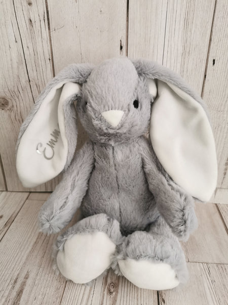 Personalised Grey & White Velour Bunny Soft Toy