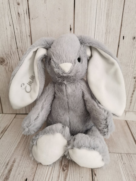 Personalised Grey & White Velour Bunny Soft Toy