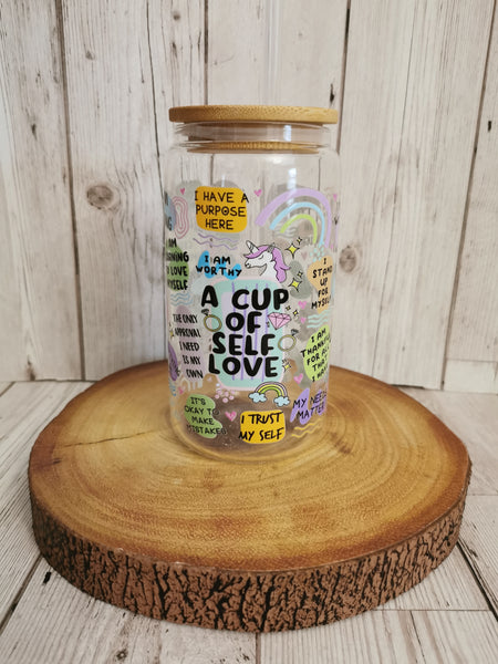 A Cup of Self Love Libbey Glass Can Cold Cup