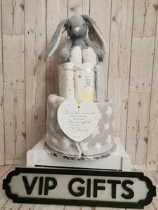 Grey Rabbit Style Nappy Cake Baby Gift