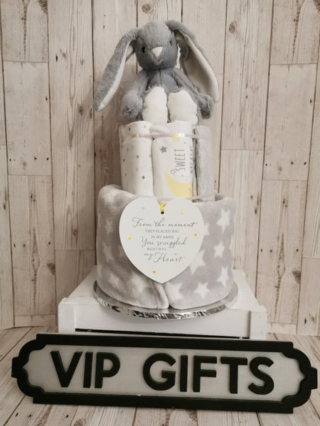 Grey Rabbit Style Nappy Cake Baby Gift