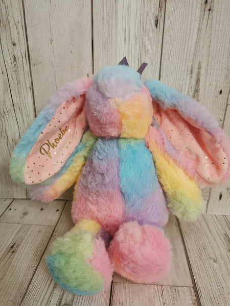 Personalised Rainbow Pastel Velour Bunny Soft Toy