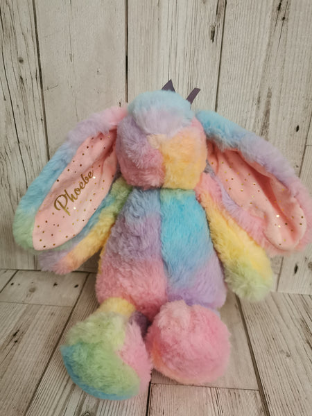 Personalised Rainbow Pastel Velour Bunny Soft Toy