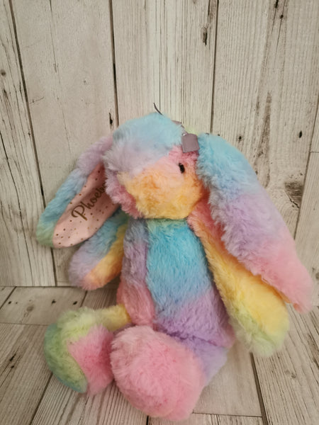 Personalised Rainbow Pastel Velour Bunny Soft Toy