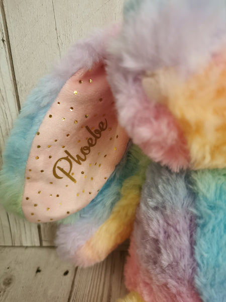 Personalised Rainbow Pastel Velour Bunny Soft Toy