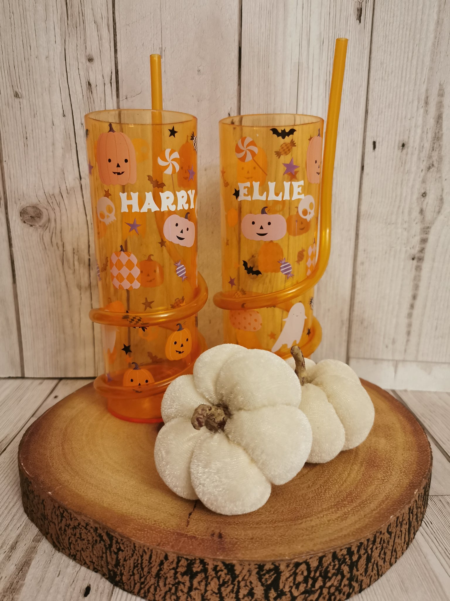 Personalised Orange Halloween Tumbler with Straw