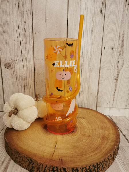 Personalised Orange Halloween Tumbler with Straw