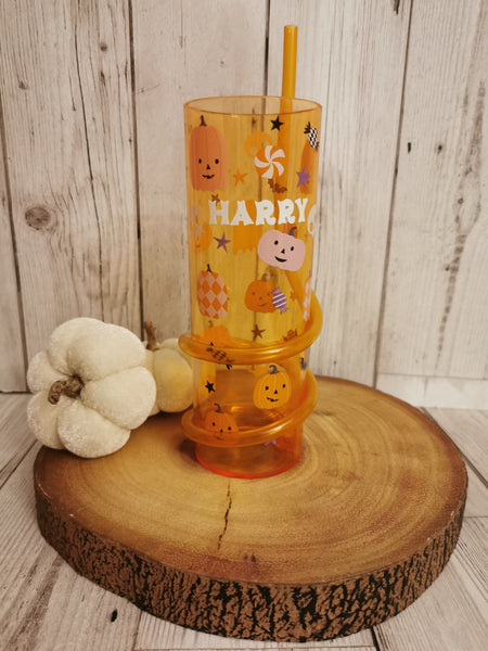Personalised Orange Halloween Tumbler with Straw