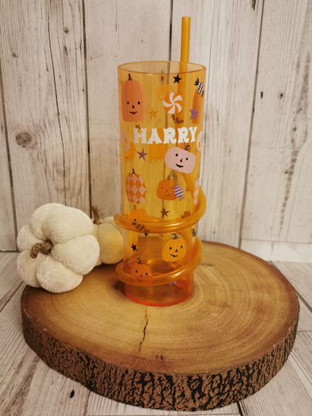 Personalised Orange Halloween Tumbler with Straw