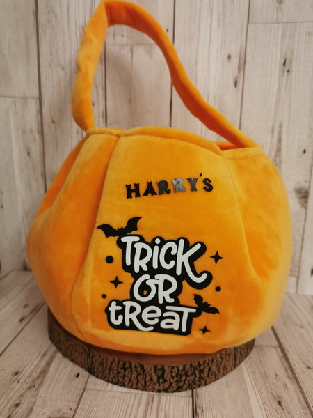 Personalised Orange Velvet Pumpkin Trick or Treat Bag