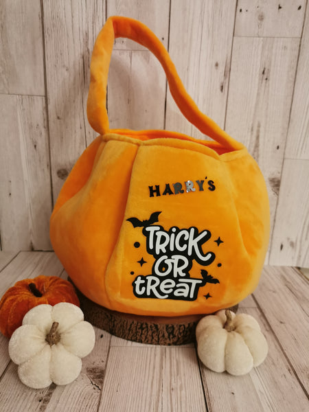 Personalised Orange Velvet Pumpkin Trick or Treat Bag