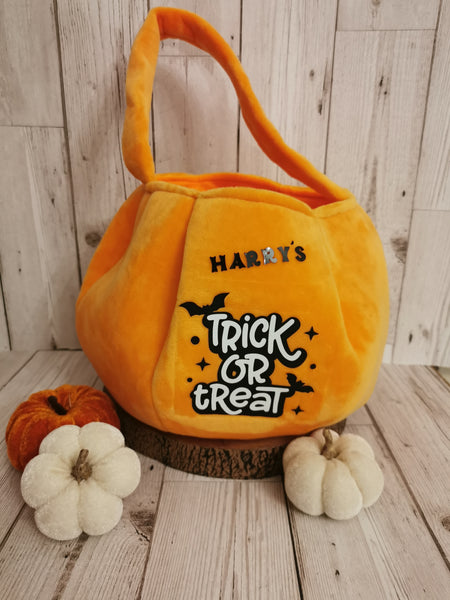 Personalised Orange Velvet Pumpkin Trick or Treat Bag