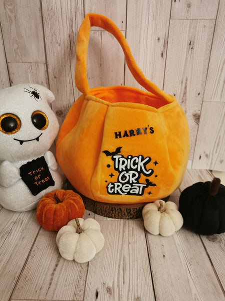 Personalised Orange Velvet Pumpkin Trick or Treat Bag