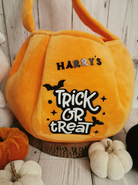 Personalised Orange Velvet Pumpkin Trick or Treat Bag