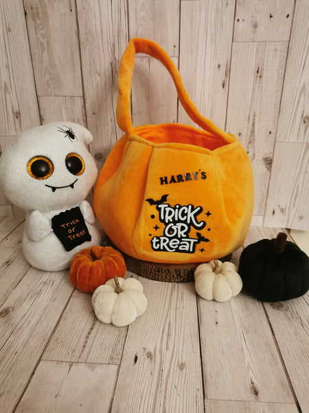 Personalised Orange Velvet Pumpkin Trick or Treat Bag