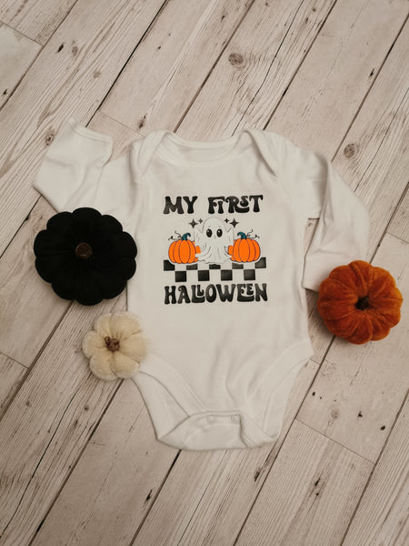 My First Halloween Ghost & Pumpkins Baby Onesie