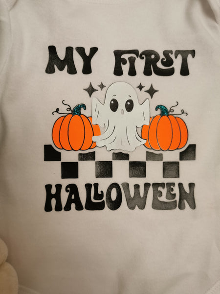 My First Halloween Ghost & Pumpkins Baby Onesie