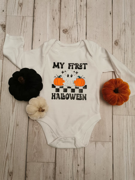 My First Halloween Ghost & Pumpkins Baby Onesie