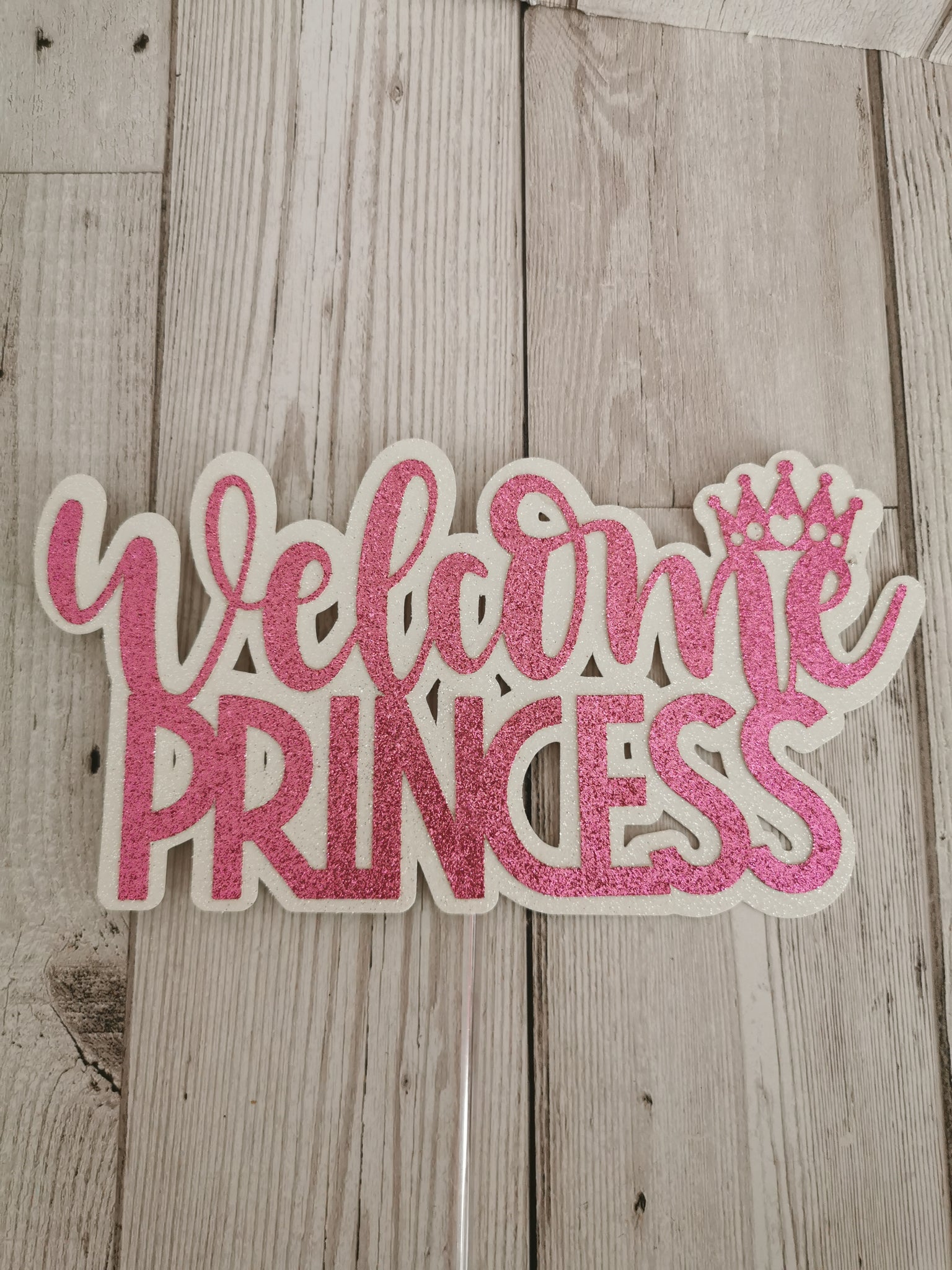 Welcome Princess Baby Shower/Christening Glitter Cake Topper (H) 12 Colours