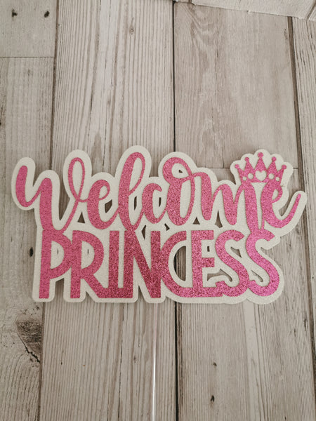 Welcome Princess Baby Shower/Christening Glitter Cake Topper (H) 12 Colours