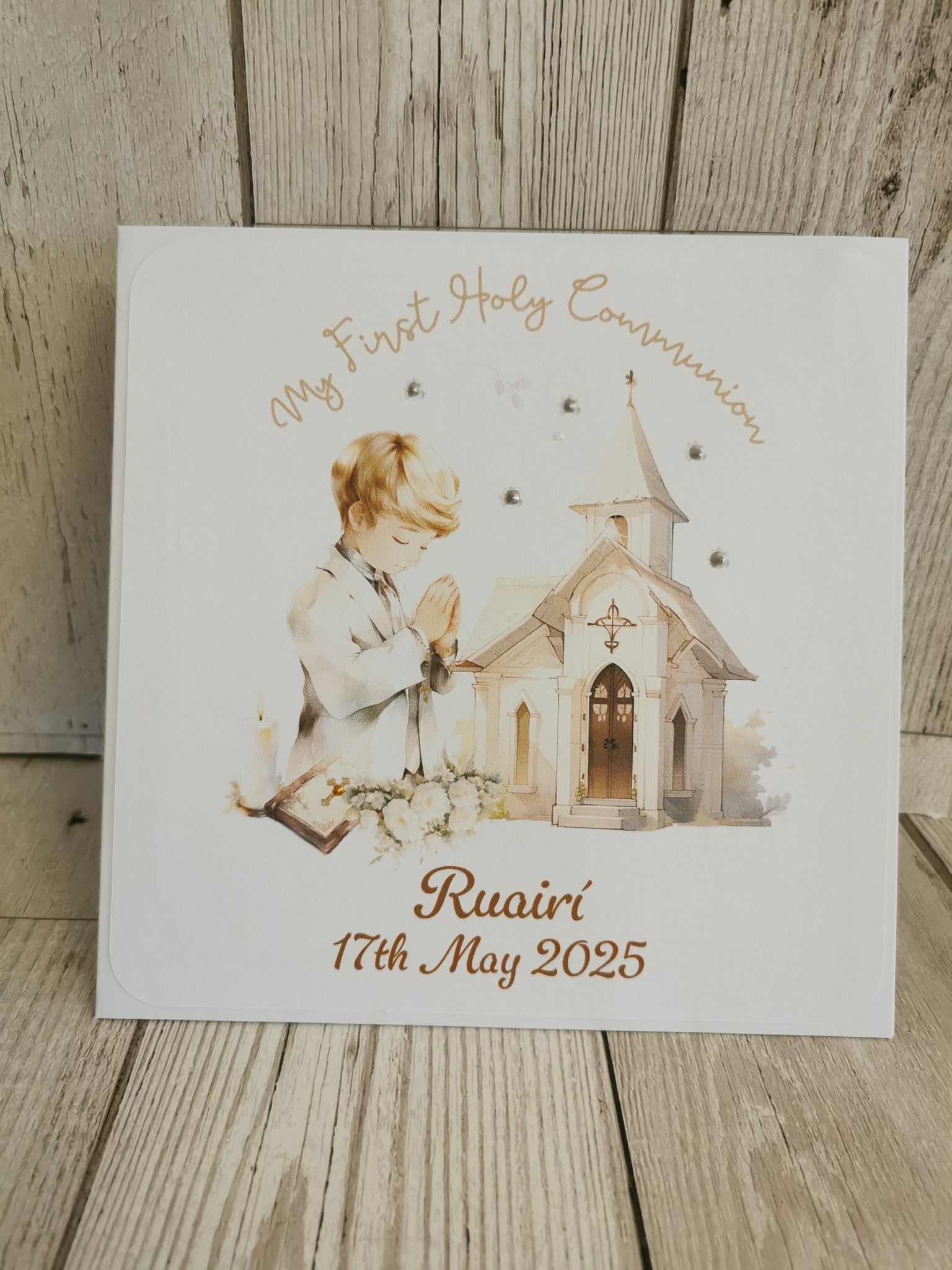 Personalised 1st/First Holy Communion Boy Church Style Card