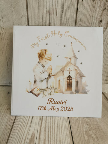 Personalised 1st/First Holy Communion Boy Church Style Card