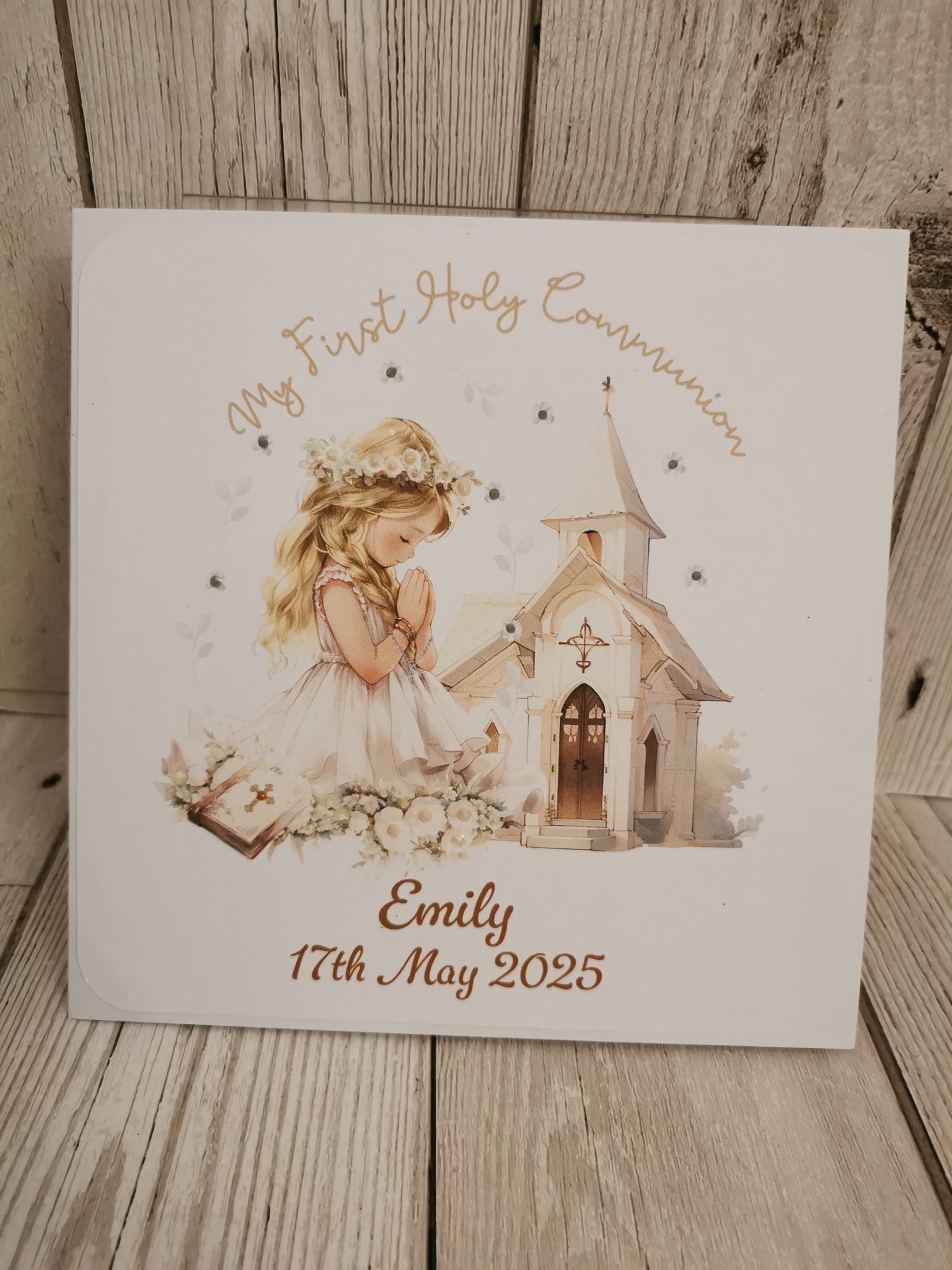 Personalised 1st/First Holy Communion Church Style Card Girl