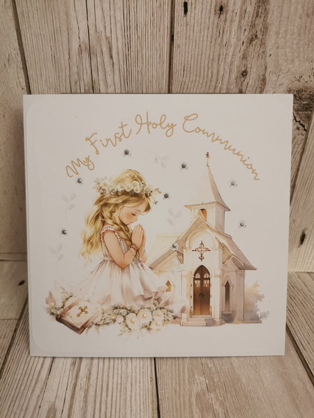 Personalised 1st/First Holy Communion Church Style Card Girl