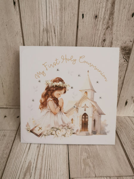 Personalised 1st/First Holy Communion Church Style Card Girl
