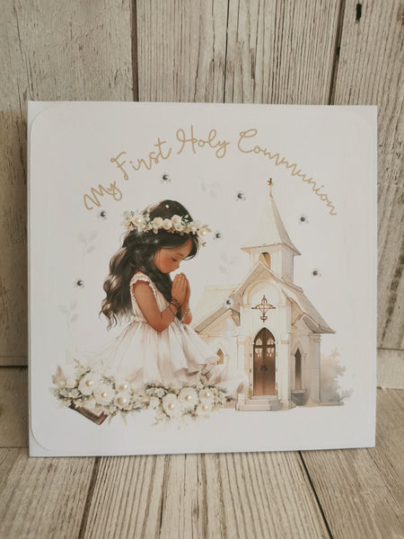 Personalised 1st/First Holy Communion Church Style Card Girl