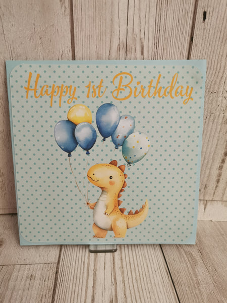 Personalised 1st Birthday Card Blue Dinosaur Theme