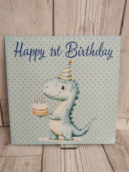 Personalised 1st Birthday Card Blue Dinosaur Theme