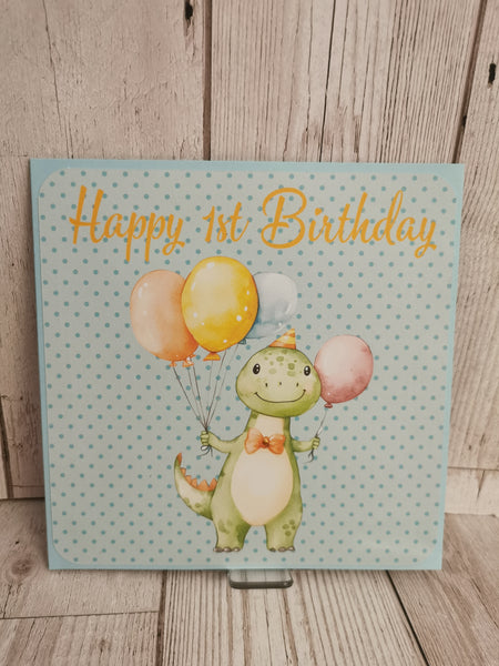 Personalised 1st Birthday Card Blue Dinosaur Theme