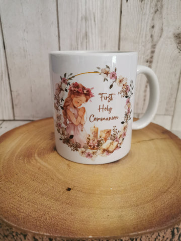 Personalised 1st / First Holy Communion Wreath Style Girl Ceramic Mug