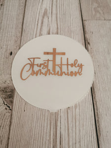 First Holy Communion Cross Acrylic 4" Round Cake Topper Copper