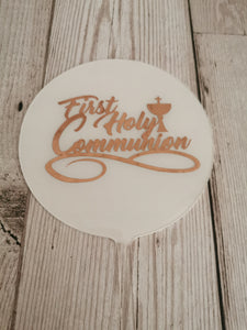 First Holy Communion Chalice Acrylic 4" Round Cake Topper Copper