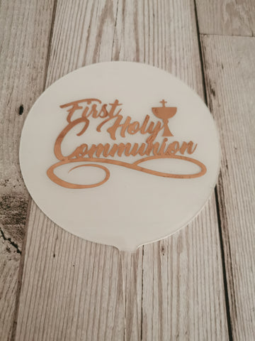 First Holy Communion Chalice Acrylic 4" Round Cake Topper Copper