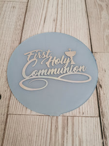 First Holy Communion Chalice Acrylic 4" Round Cake Topper Silver